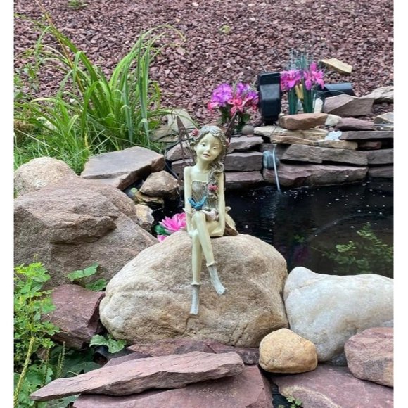 Fannie The Garden Fairy Sitting Statue, 12 Inch, Polyresin, Full - Picture 3 of 3